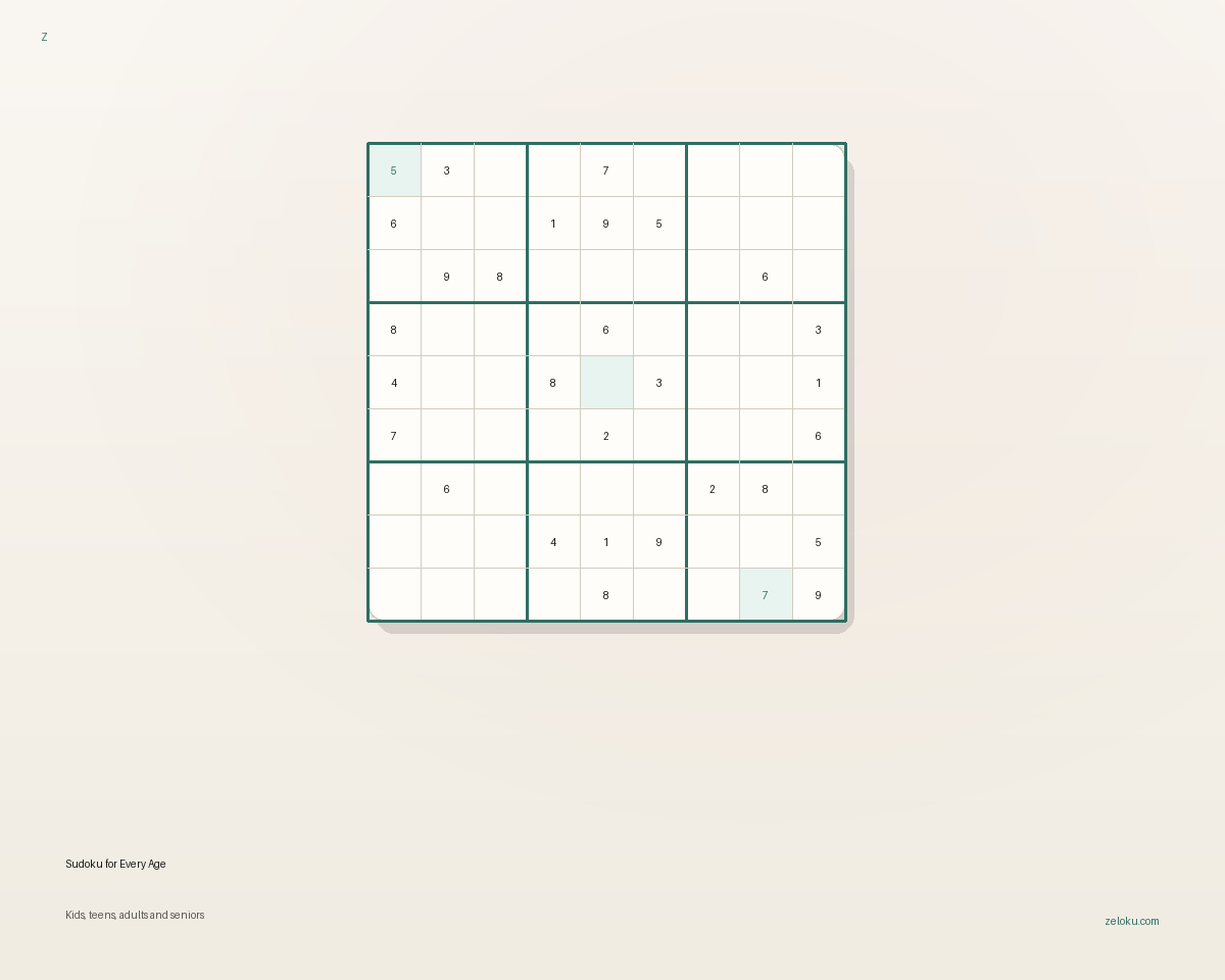 Sudoku illustration representing players of every age — kids through seniors.