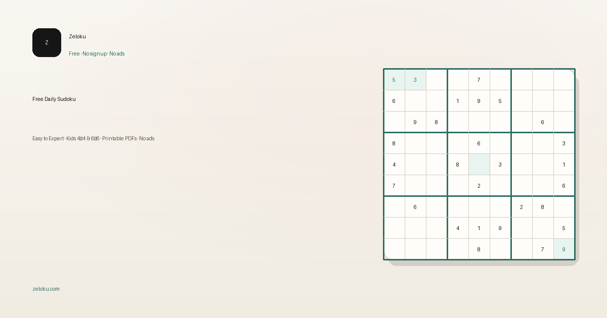 Zeloku Open Graph image — Free Daily Sudoku